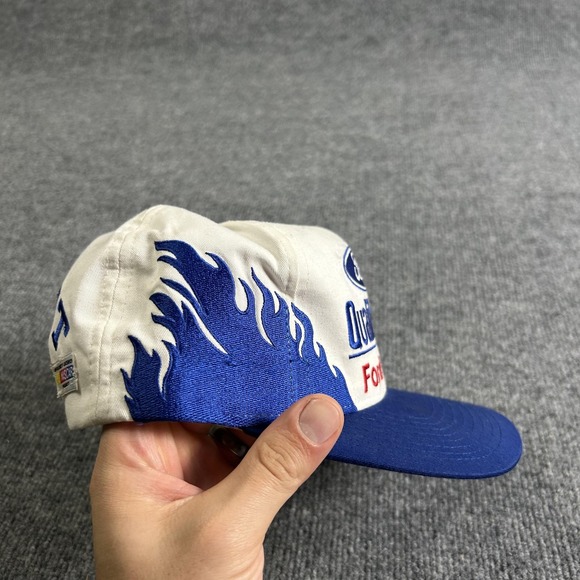 Vintage Dale Jarrett Hat Cap Snap Back Mens White Blue NASCAR Racing Flames - Picture 5 of 10